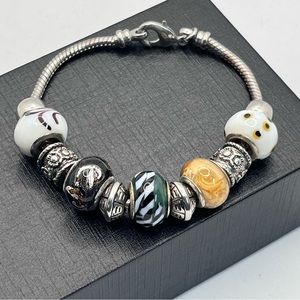 European Glass Bead Charm Bracelet Silver 7.5"